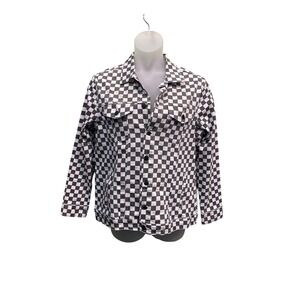 Dickies Girl Checkered Denim Jacket Black White Checkerboard Trucker DN601CH XL